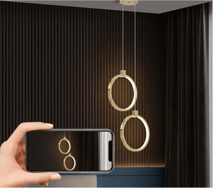 Złota Lampa Wisząca Podwójny Okrąg Nowoczesny Design