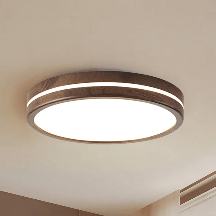 Okrągła Lampa Sufitowa Drewniana - Minimalistyczne Oświetlenie LED