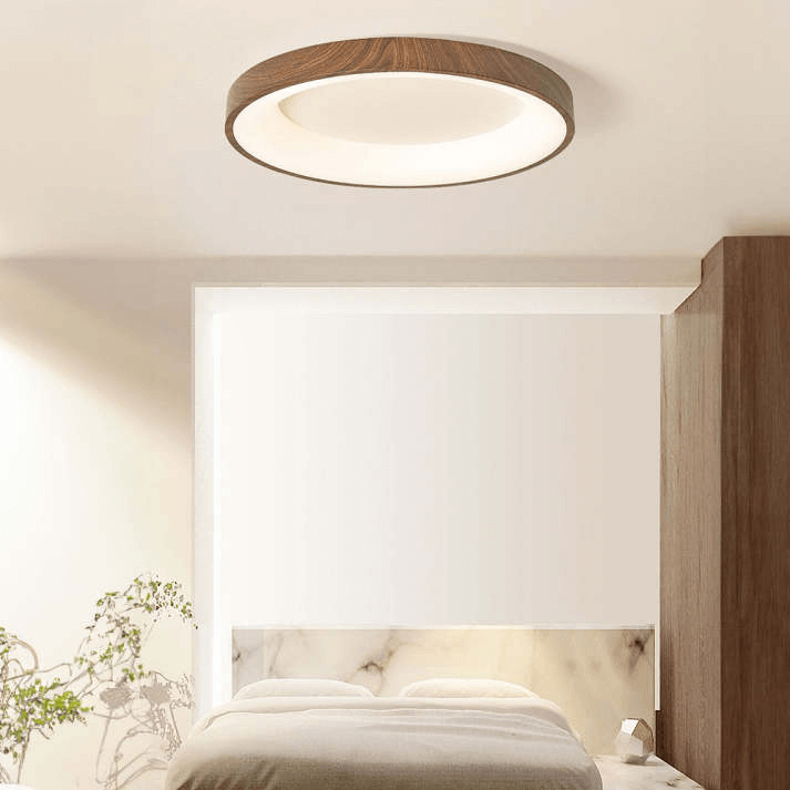 Okrągła Lampa Sufitowa LED z Naturalnego Drewna - Nowoczesne Oświetlenie do Sypialni