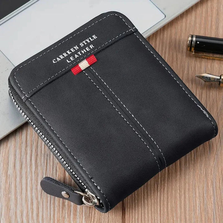 Elegancki męski portfel na zamek, kompaktowy design, idealny do codziennego użytku.