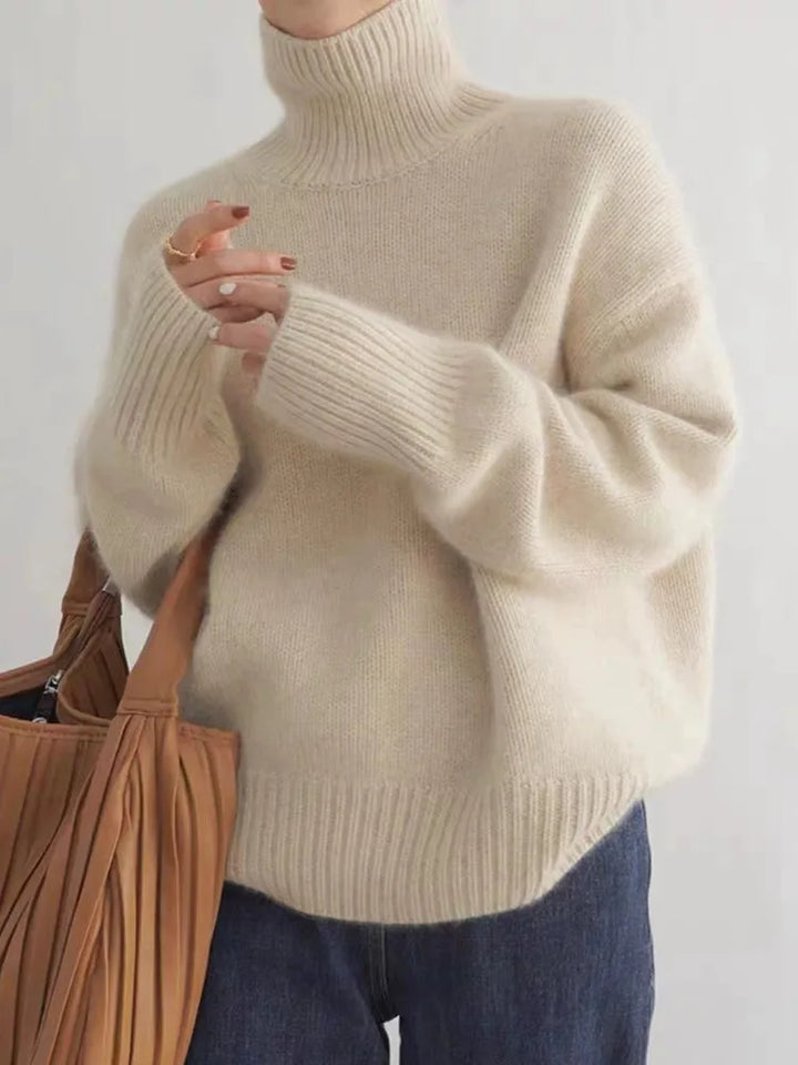 Luksusowy damski sweter golfowy z lnu, ponadczasowy, do noszenia na co dzień lub eleganckie stylizacje, miękki i wygodny na zimę