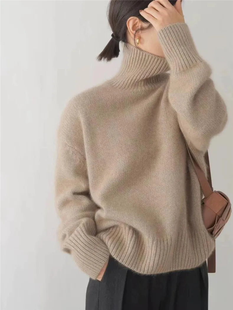 Elegancki damski sweter golfowy z lnu, ponadczasowy, do noszenia na co dzień lub eleganckie stylizacje, miękki i wygodny na zimę