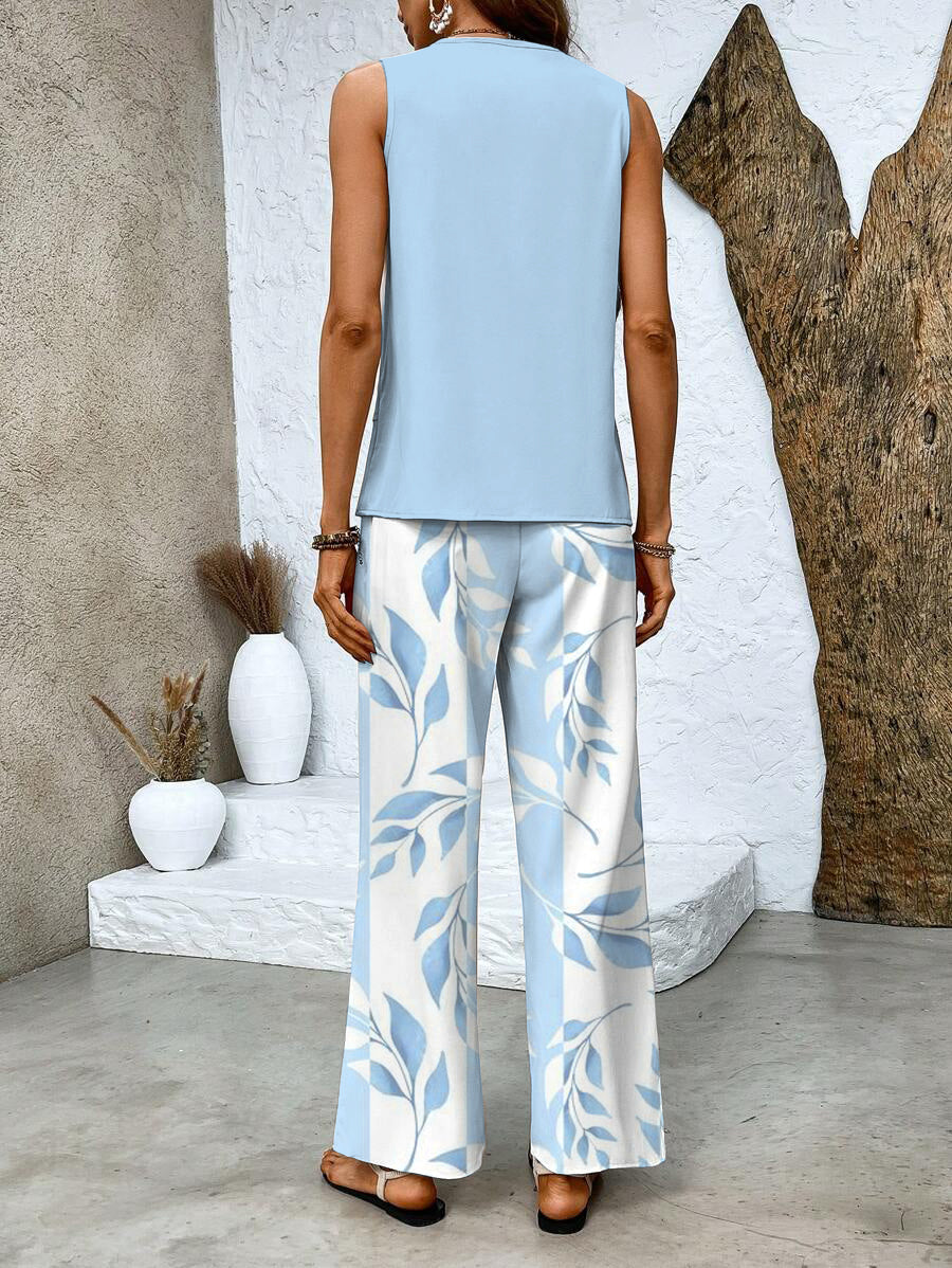 Ensemble floral femme chic, haut à imprimé floral, pantalon flatteur élégant et confortable, idéal pour soirées décontractées