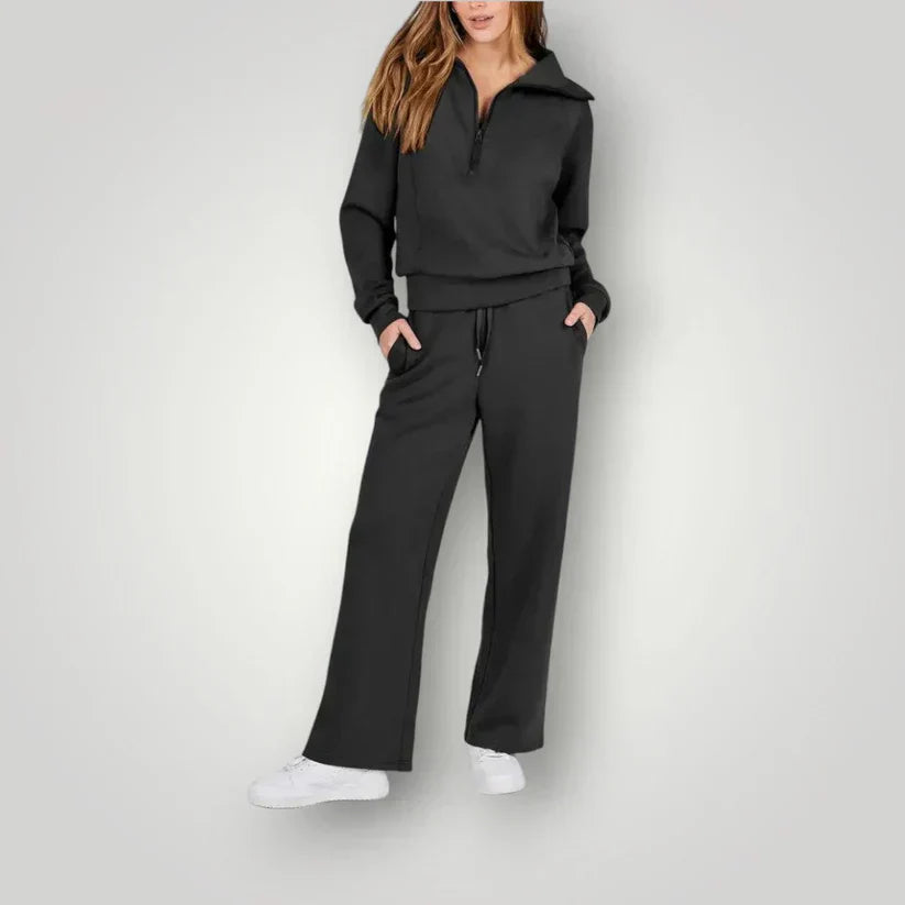 "Ensemble loungewear femme élégant, ample et doux, couleurs tendance, parfait pour détente à la maison ou sorties."