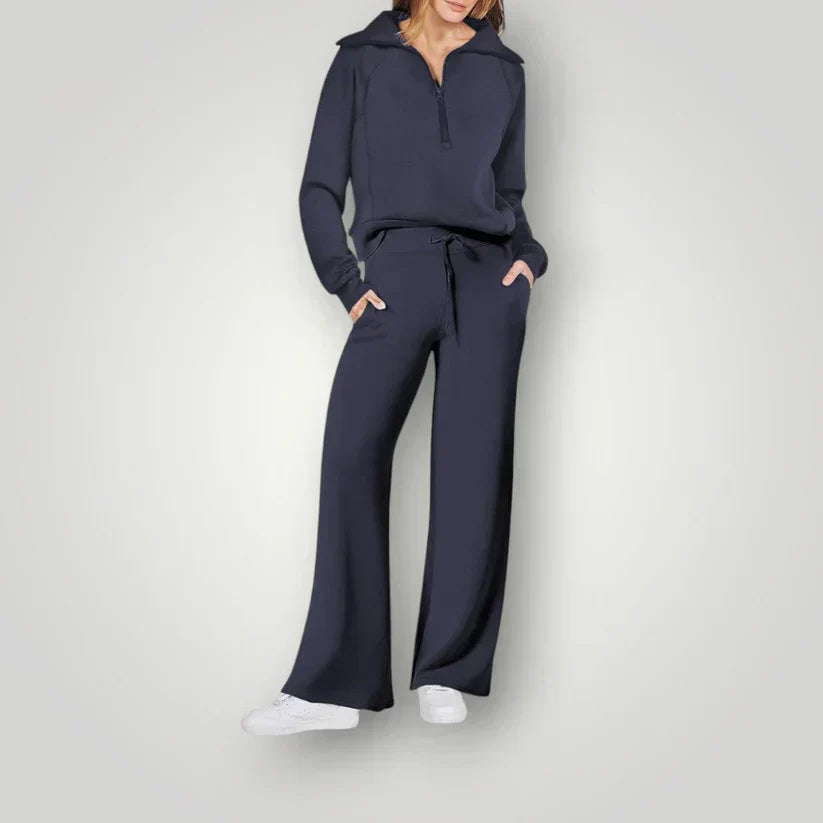 "Ensemble loungewear femme élégant, ample et doux, couleurs tendance, parfait pour détente à la maison ou sorties."