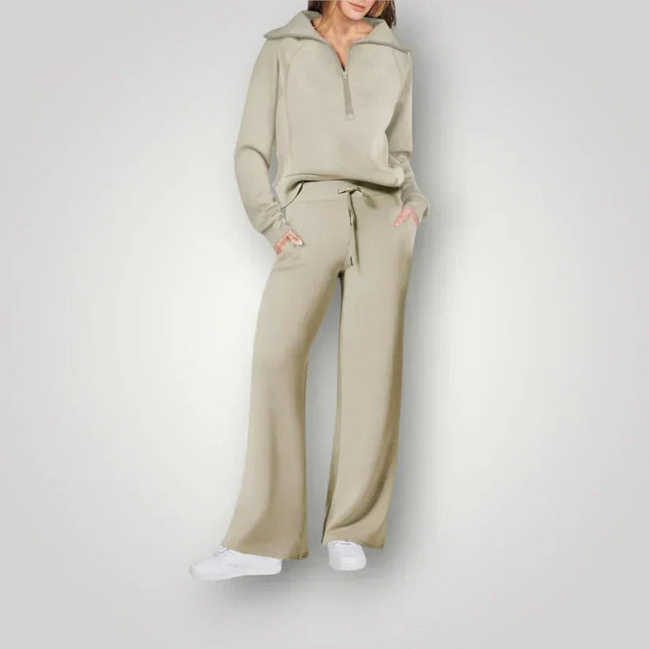 "Ensemble loungewear femme élégant, ample et doux, couleurs tendance, parfait pour détente à la maison ou sorties."