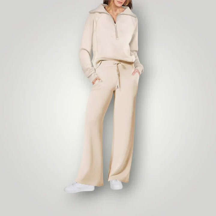 "Ensemble loungewear femme élégant, ample et doux, couleurs tendance, parfait pour détente à la maison ou sorties."