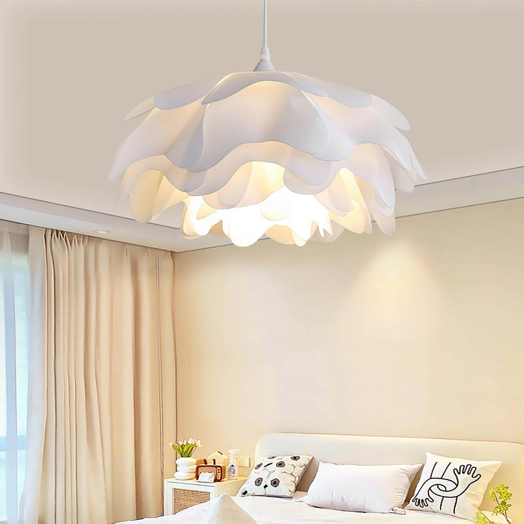 Lampa wisząca kwiatowa, biała, z żarówką