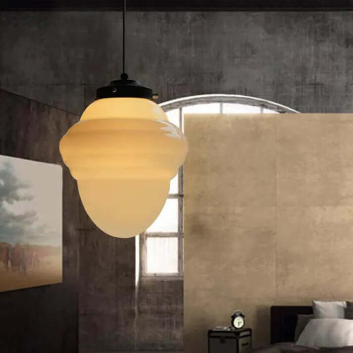 Wisząca lampa geometryczna z mlecznego białego szkła w stylu vintage