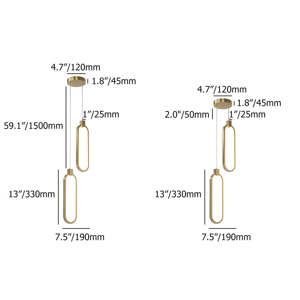 Złota Lampa Wisząca Podwójny Okrąg Nowoczesny Design