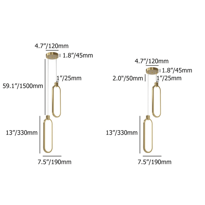 Złota Lampa Wisząca Podwójny Okrąg Nowoczesny Design