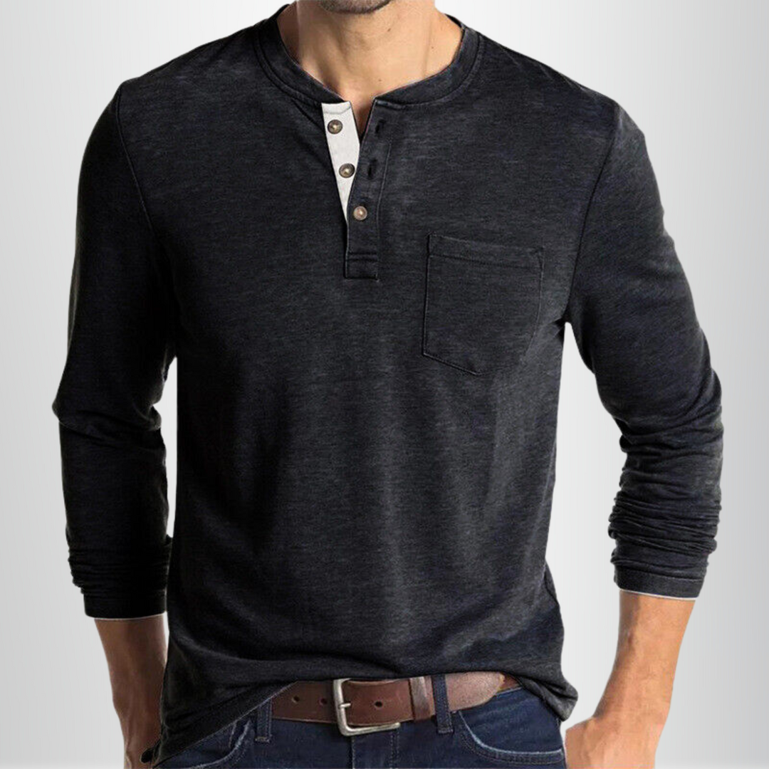 Biały męski t-shirt Henley z długim rękawem, dopasowany krój, miękka mieszanka bawełny, idealny do klasycznych stylizacji na różne okazje