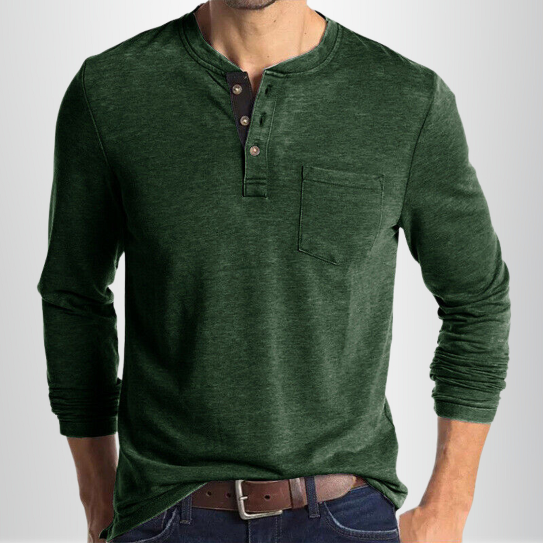 Biały męski t-shirt Henley z długim rękawem, dopasowany krój, miękka mieszanka bawełny, idealny do klasycznych stylizacji na różne okazje