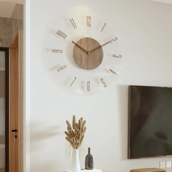 Nordycki drewniany zegar ścienny 40cm, minimalistyczny design, elegancki i cichy do współczesnego wnętrza, Dom i Dekoracja