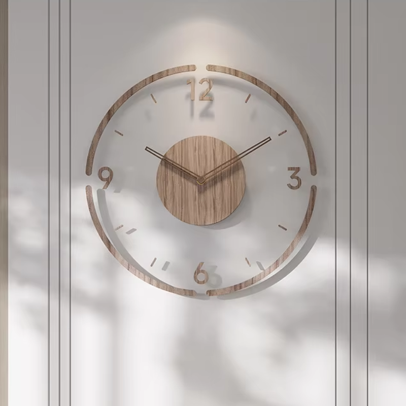 Nordycki drewniany zegar ścienny 40cm, minimalistyczny design, elegancki i cichy do współczesnego wnętrza, Dom i Dekoracja