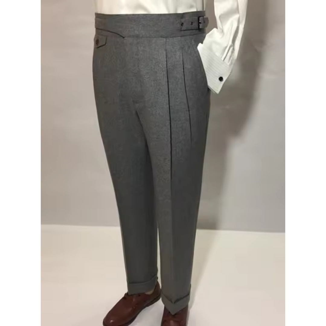 Męskie spodnie z wysokim stanem Ignace, eleganckie i dopasowane, zapewniające komfort i formalny wygląd do biura i na specjalne okazje.