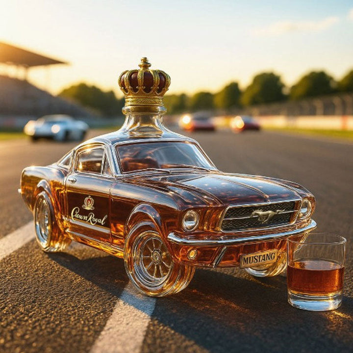 Designerska karafka na whisky w kształcie klasycznego auta. Szklana, elegancka, do prezentu lub barku.