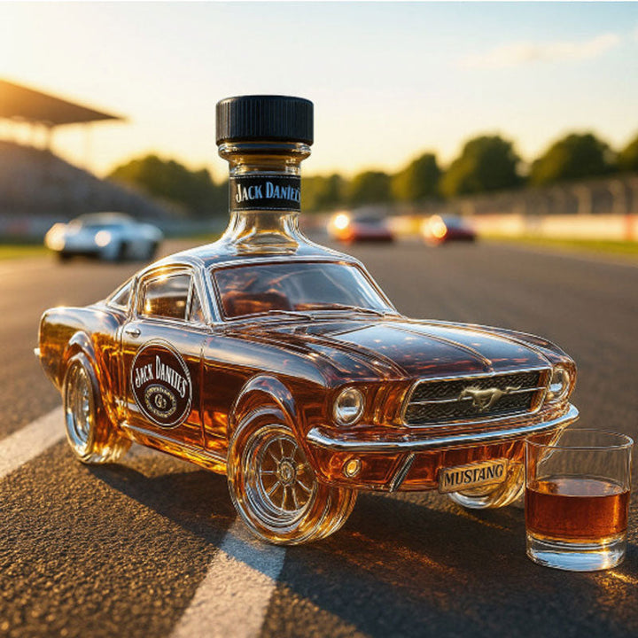 Szklana karafka na whisky w kształcie samochodu, męski prezent. Dekoracja i barek w jednym.