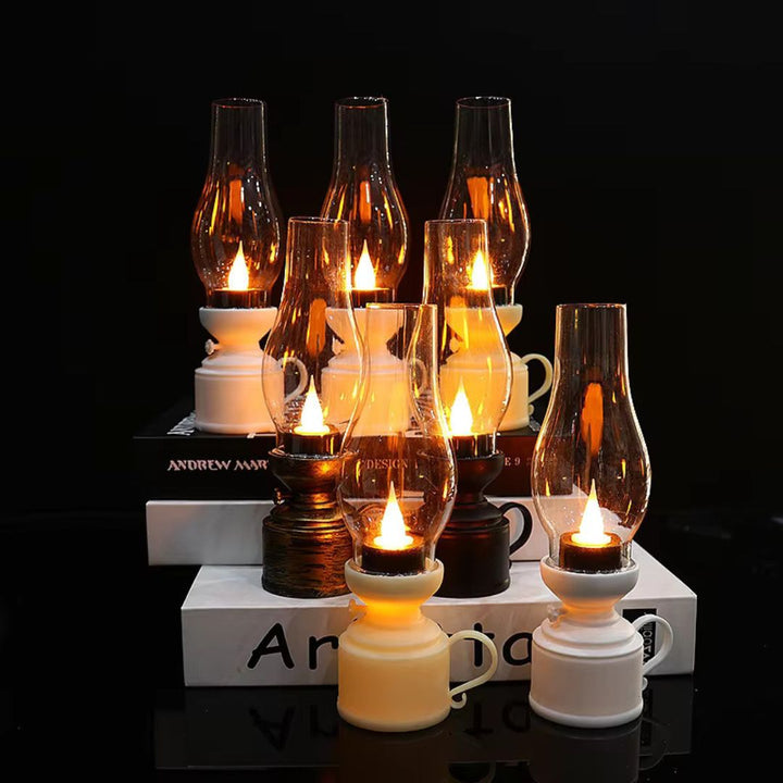 Elegancka lampa olejowa LED z realistycznym efektem płomienia i wyborem kolorów, idealna do stworzenia ciepłej atmosfery i bezpiecznego dopasowania