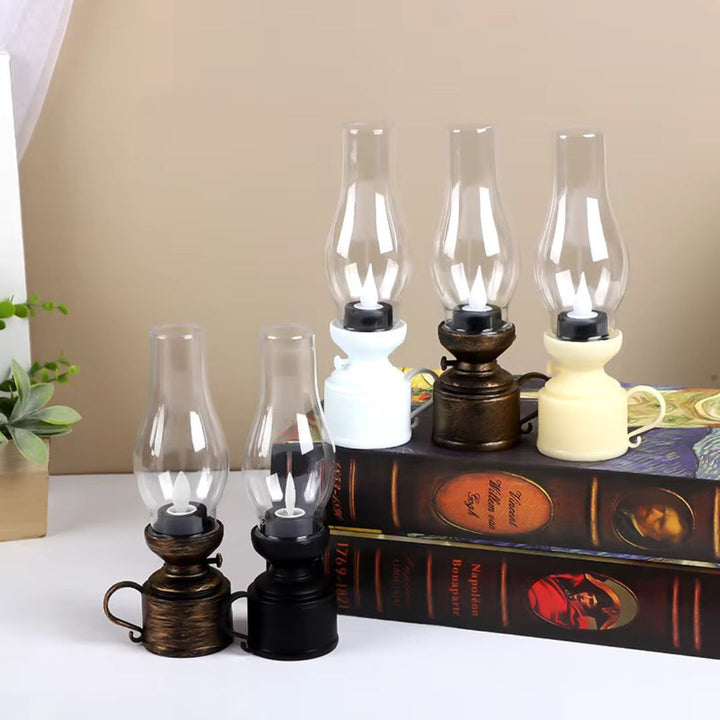 Elegancka lampa olejowa LED z realistycznym efektem płomienia i wyborem kolorów, idealna do stworzenia ciepłej atmosfery i bezpiecznego dopasowania