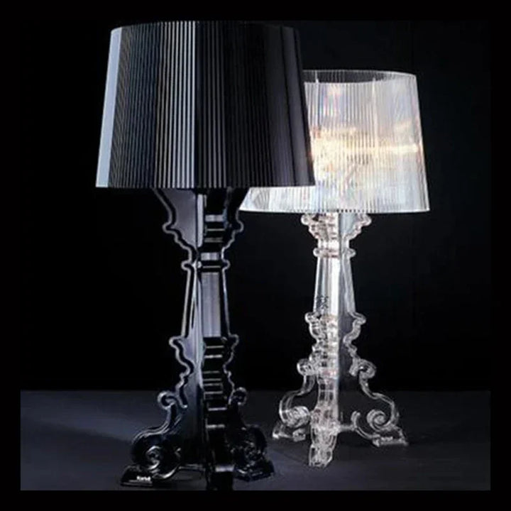 Elegancka i glamour lampa stołowa, współczesny design w kolorze białym lub czarnym, delikatne światło dla luksusowej atmosfery.
