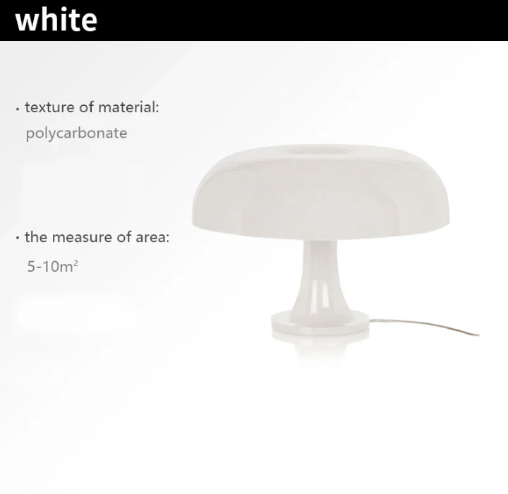 Minimalistyczna lampka stołowa LED w kształcie grzybka, elegancki nowoczesny design, do ciepłego oświetlenia wnętrza.