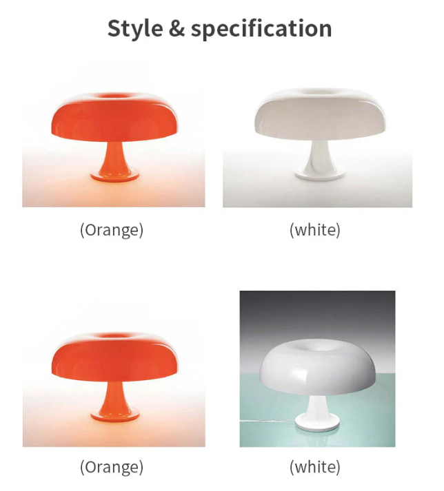 Minimalistyczna lampka stołowa LED w kształcie grzybka, elegancki nowoczesny design, do ciepłego oświetlenia wnętrza.