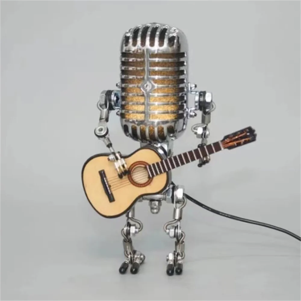 Dekoracyjna lampa stołowa robot z gitarą, unikalny design, artystyczny akcent dla wnętrz