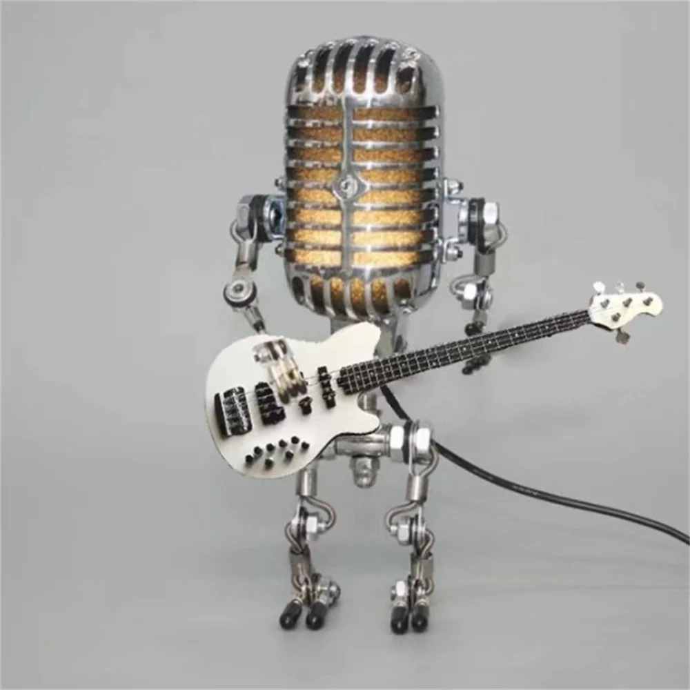 Dekoracyjna lampa stołowa robot z gitarą, unikalny design, artystyczny akcent dla wnętrz