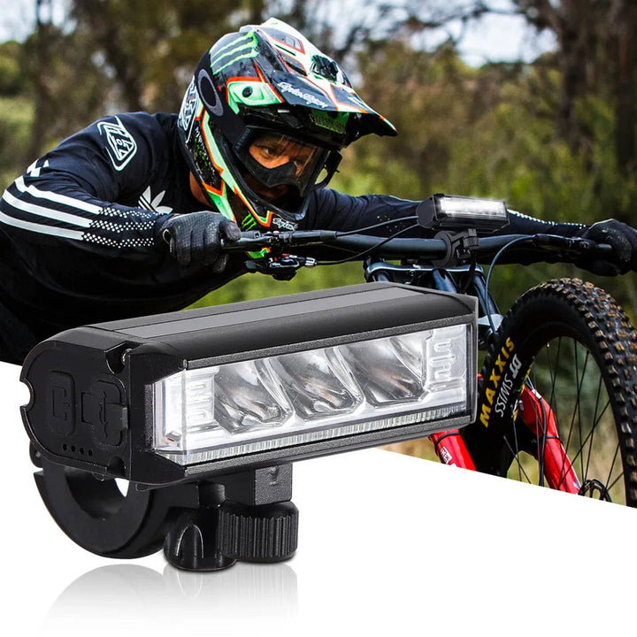 Lampa rowerowa LED LumeRide - mocne oświetlenie, regulowany design, widok z przodu