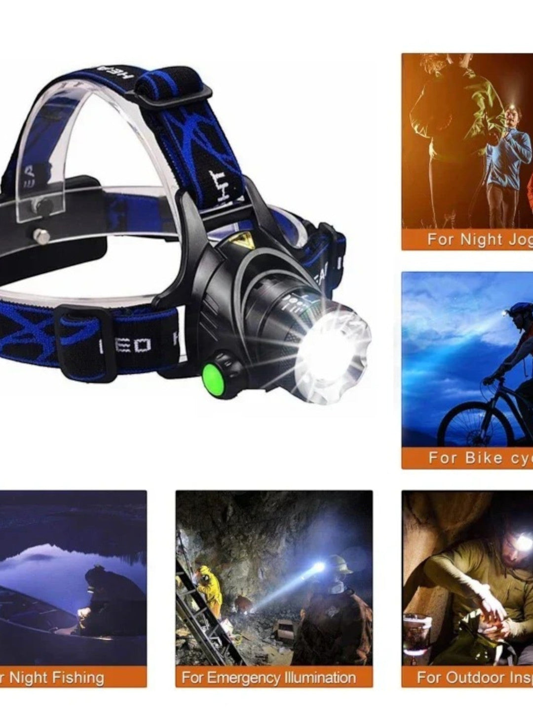 Czołowa latarka LED, wodoodporna i ładowalna, z regulowaną wiązką światła do nocnych przygód.