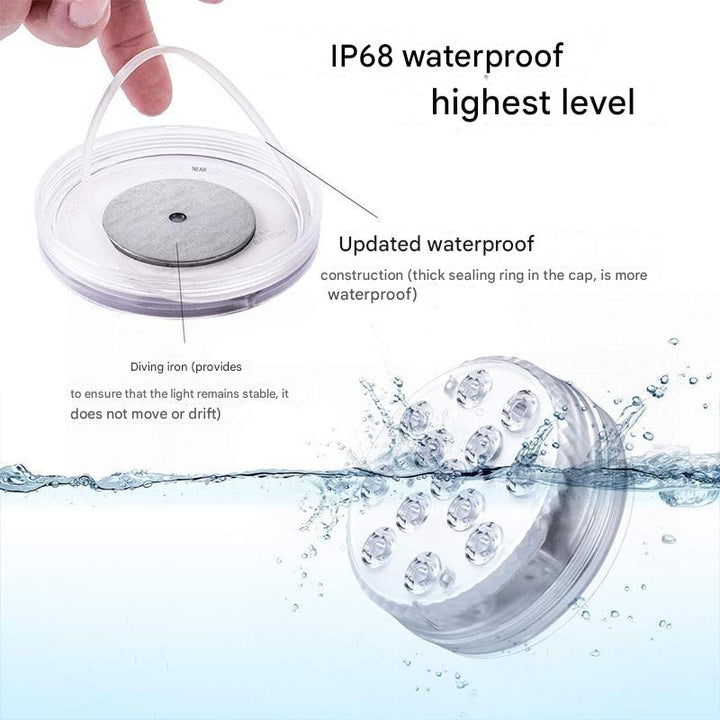 Wodoodporna podwodna lampa LED ze zdalnym sterowaniem, 16 kolorów, różne tryby oświetlenia do basenu lub stawu.