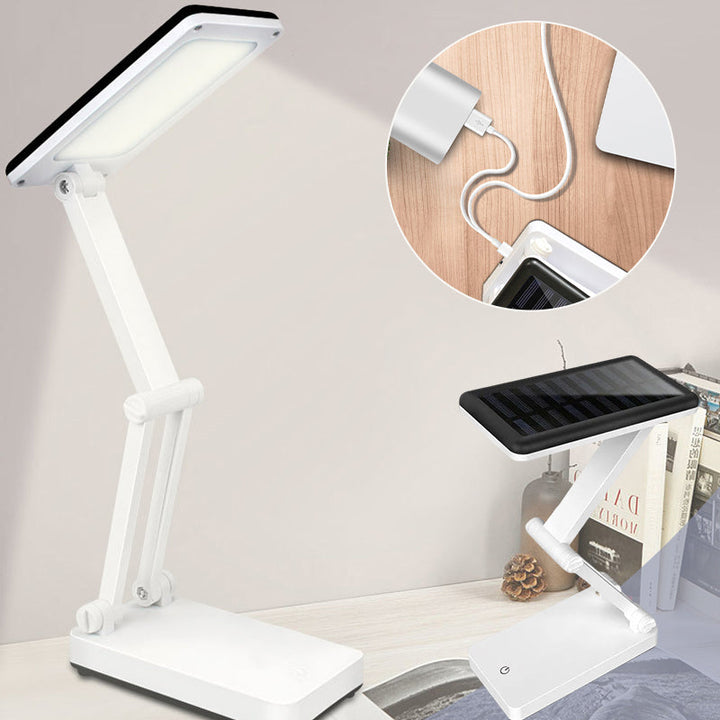 Składana lampa LED solarna, kompaktowa konstrukcja, w kolorach białym, różowym, zielonym do wnętrz i na zewnątrz.