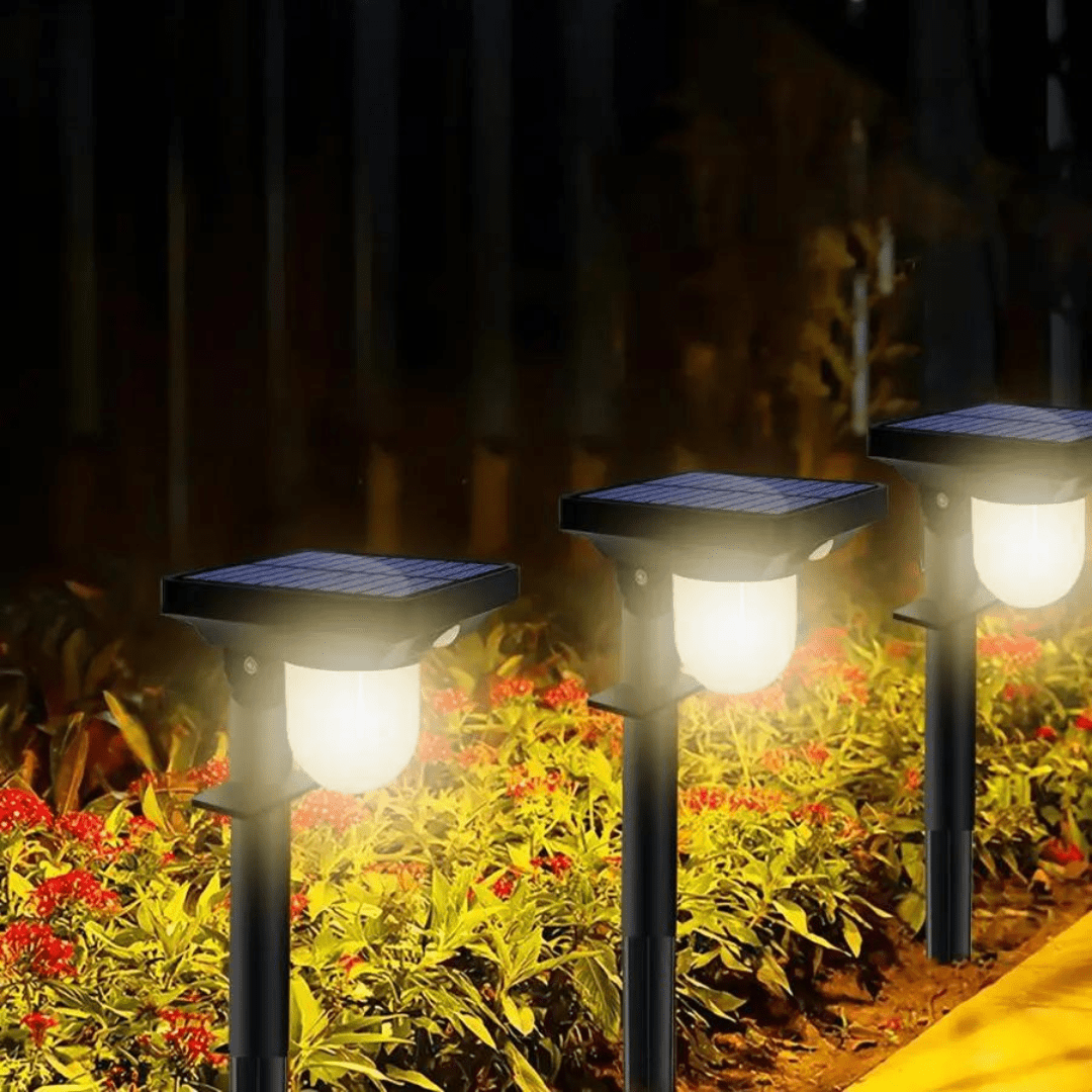 Lampa solarna ogrodowa z czujnikiem ruchu, oświetlenie zewnętrzne energooszczędne, odporna na warunki atmosferyczne, nowoczesny design