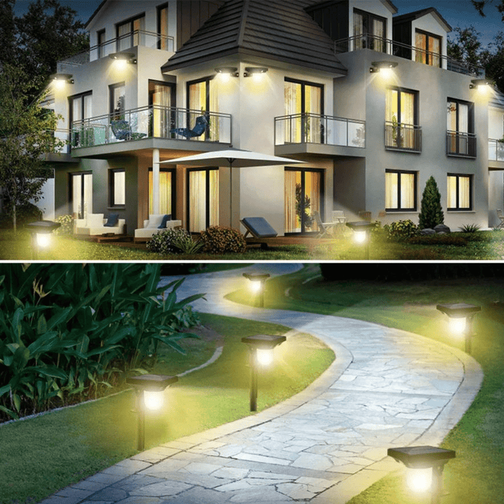 Lampa solarna ogrodowa z czujnikiem ruchu, oświetlenie zewnętrzne energooszczędne, odporna na warunki atmosferyczne, nowoczesny design