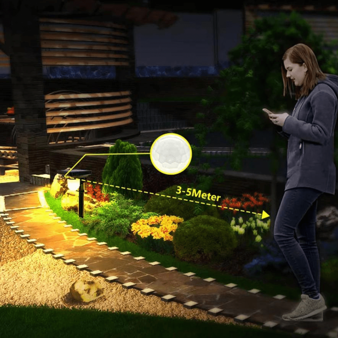Lampa solarna ogrodowa z czujnikiem ruchu, oświetlenie zewnętrzne energooszczędne, odporna na warunki atmosferyczne, nowoczesny design