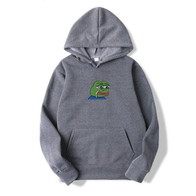 Oryginalna męska bluza z kapturem z bawełny, z unikalnym wzorem żaby na przodzie. Modny design.