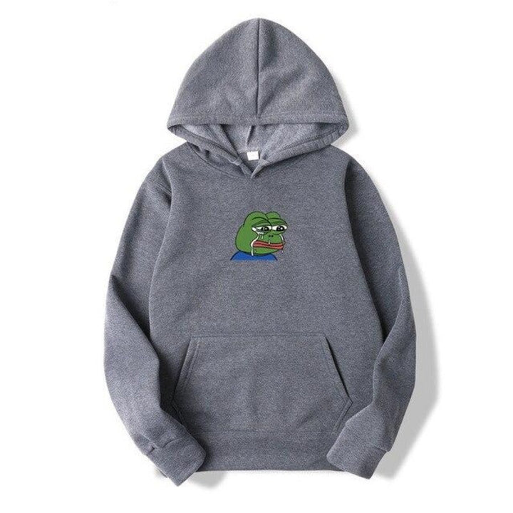 Oryginalna męska bluza z kapturem z bawełny, z unikalnym wzorem żaby na przodzie. Modny design.