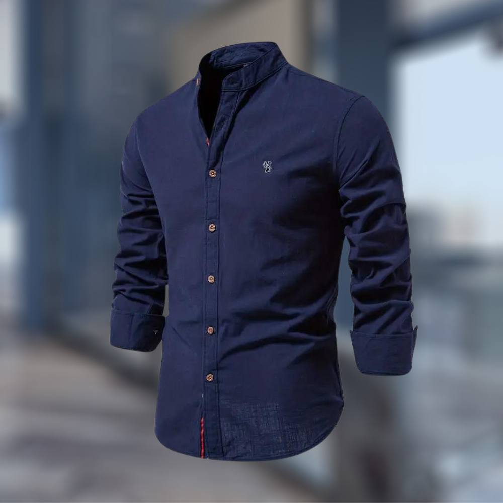 Stylowa męska koszula ze stójką, długi rękaw. Wygodna i modna, idealna na każdą okazję. Slim fit krój.