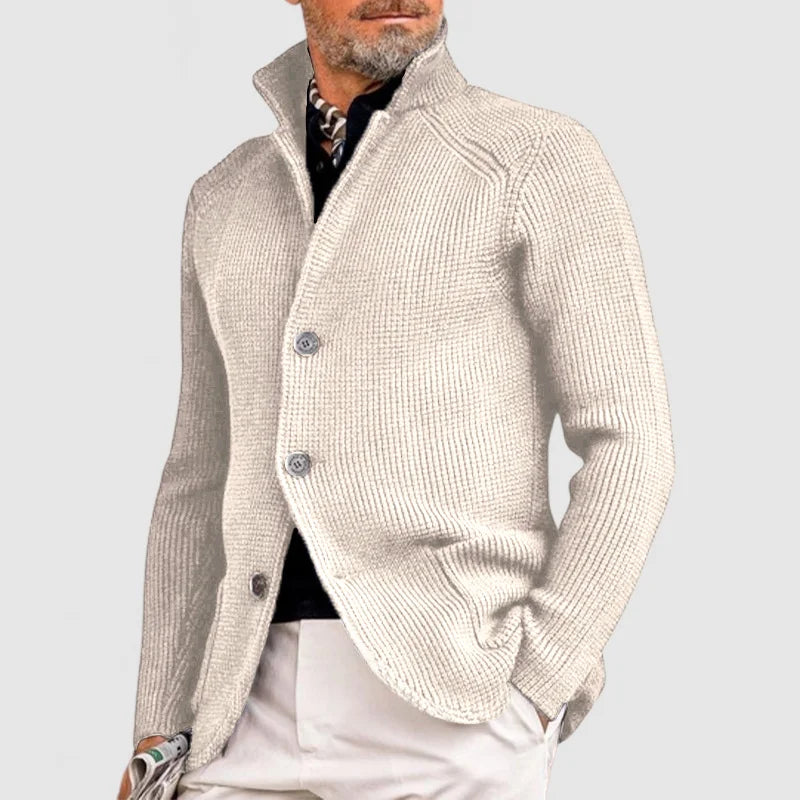 Elegancki kardigan męski Maurice z kieszeniami. Stylowy sweter z długim rękawem, klasyczny styl smart casual.