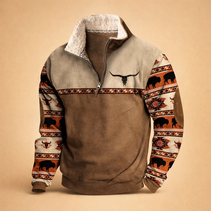 Męski sweter kardigan w kolorze khaki, zapinany na suwak. Stylowy i komfortowy na co dzień.