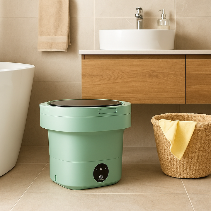 Kompaktowa składana pralka, idealna do małych przestrzeni i podróży, nowoczesny design, 17L, łatwa w użyciu.