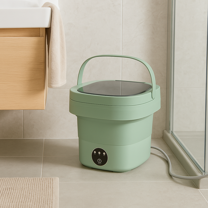 Kompaktowa składana pralka, idealna do małych przestrzeni i podróży, nowoczesny design, 17L, łatwa w użyciu.