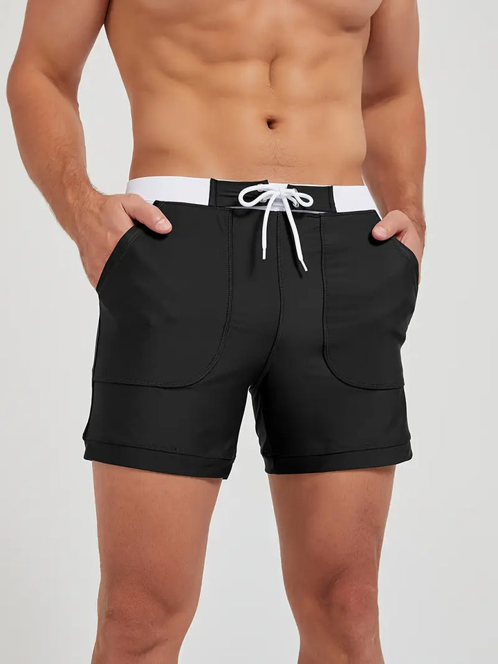 Stylowy męski kostium kąpielowy, szybkoschnący, nowoczesny design, ultralekki, idealny na plażę i basen tego lata.