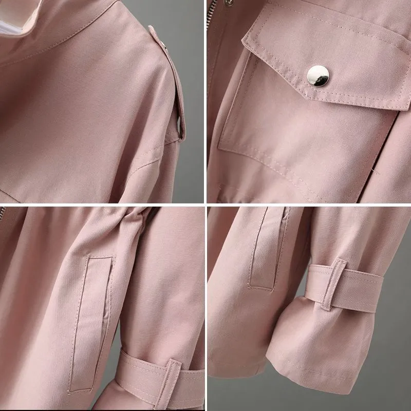 Damski elegancki płaszcz z woskowanej bawełny, wodoodporny, dopasowany z kapturem, praktycznymi kieszeniami, elegancki i korzystny styl.