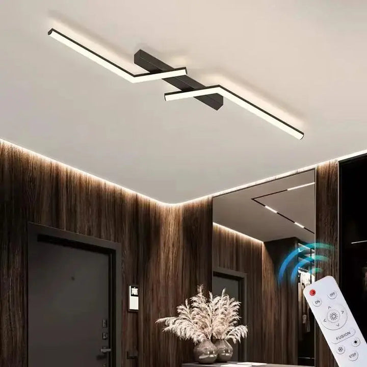 Elegancka złota lampa sufitowa LED, metalowa, ściemnialna, nowoczesne oświetlenie liniowe do biura/salonu.