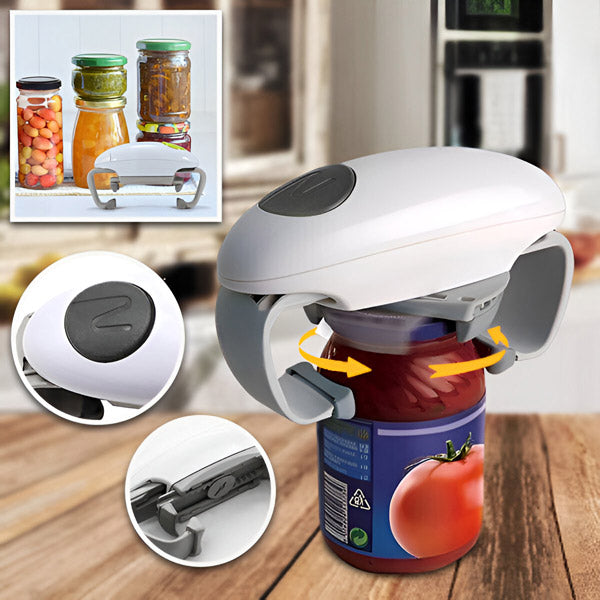 Ouvre-couvercle automatique ajustable, design compact, ouverture facile des bocaux de toutes tailles, sans effort.