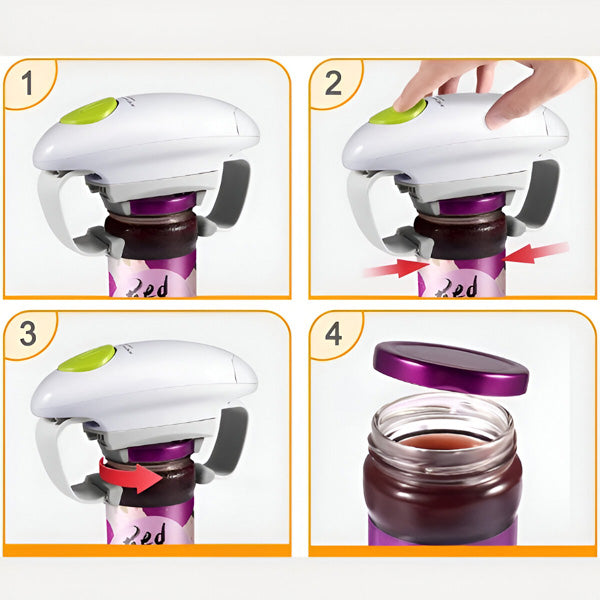 Ouvre-couvercle automatique ajustable, design compact, ouverture facile des bocaux de toutes tailles, sans effort.