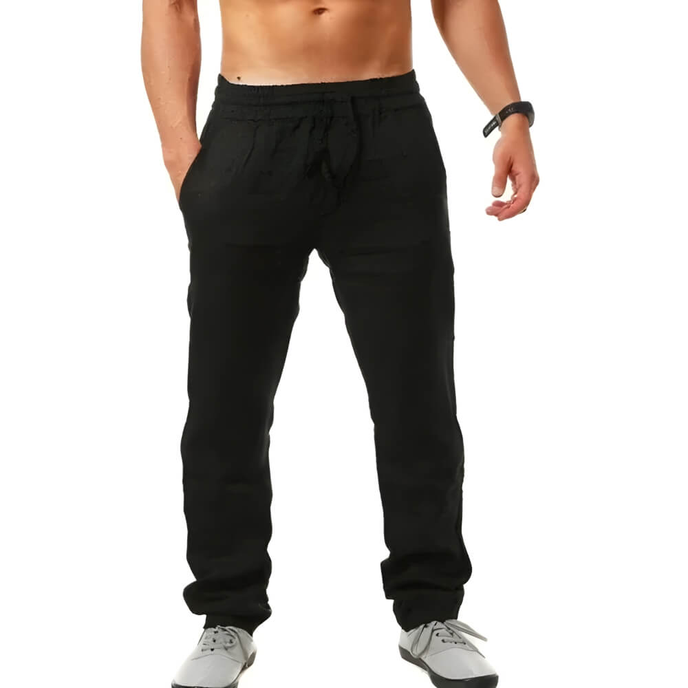 Męskie lniane spodnie casualowe, luźny krój, lekkie i eleganckie, idealne na upały, neutralny kolor