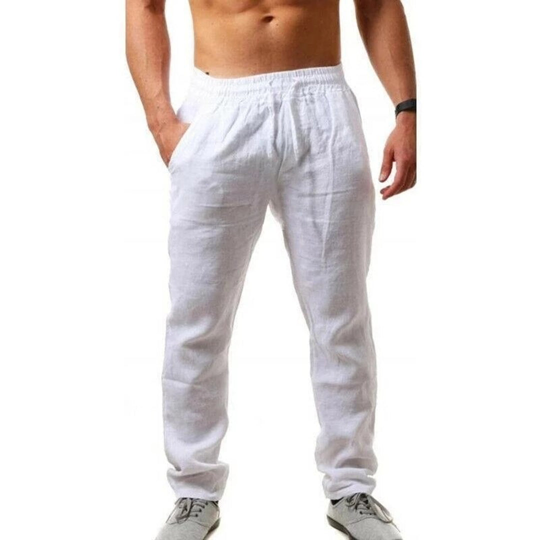 Męskie lekkie lniane spodnie, szare, elegancki swobodny styl, idealne na lato, plażę lub miasto, elegancki i przewiewny wygląd.
